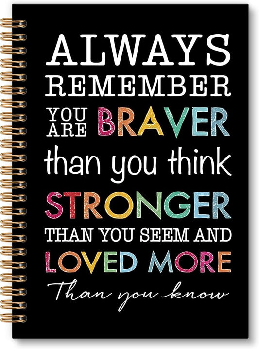 Inspirational Motivational Notebook Journal, Inspirational Gifts Spiral Notebook, You are Brave Motivational Notebooks Gifts for Women, Positive Gifts School Office Supplies, 6x8.2In(Black)