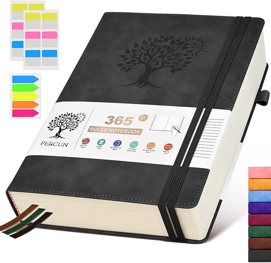 B5 Lined Journal Notebook - 365 Page Large Leather Journals for Writing Women Men,Hardcover Notebook with 100Gsm Thick Pages,Daily Diary for Travel, Work,School,College Ruled (7.6" x 10.3")