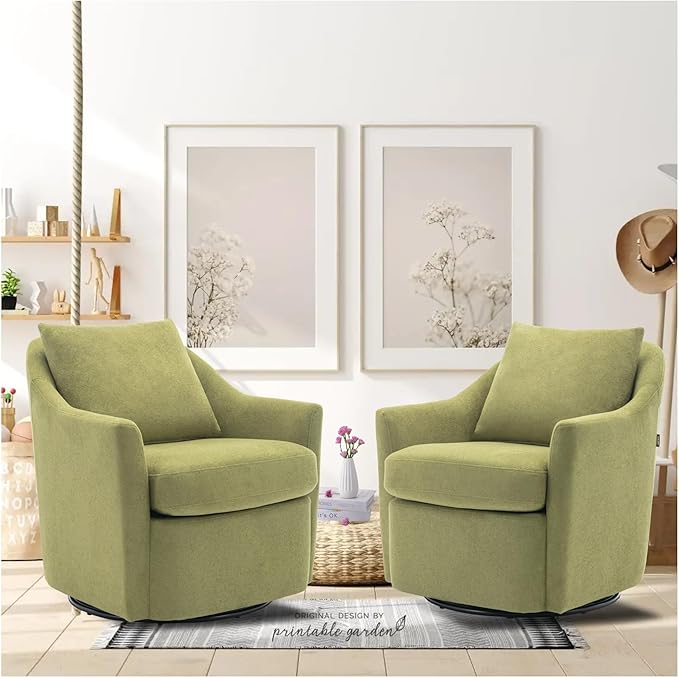 COLAMY Swivel Accent Chair, Living Room Chair Upholstered 360° Swivel Chair Modern Reading Armchair for Bedroom/Office/Nursery, Green