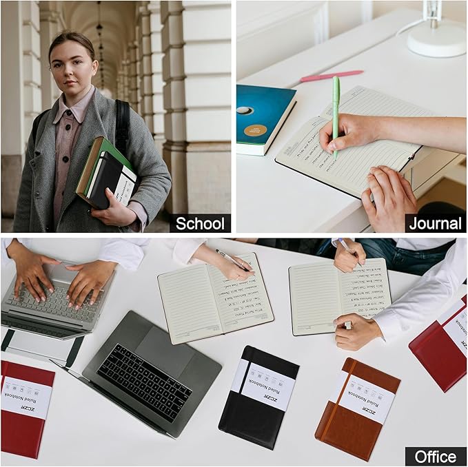 ZCZN 6 Pack Lined Journal Notebooks, 192 Pages A5 Hardcover Leather Journals for Work,Writing,School & Travel, College Ruled Journaling Notebooks for Notes Taking,Diary Notepad (Black*2+Brown*2+Red*2)