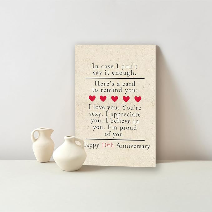 10 Year Anniversary Card Gifts for Him Her,Happy 10th Anniversary Card for Woman Men,Tin Anniversary Card Gifts for Husband Wife,10th Wedding Anniversary Card