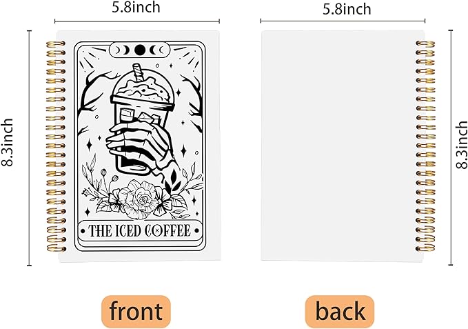 The Iced Coffee Tarot Journal Notebook - Coffee Lover Gifts, Tarot Lover Gifts, Gothic Skeleton Notebook, Witchy Journal, Witchy Gifts, Gothic Office Supplies, Spiral Notebook 5.5x8.3