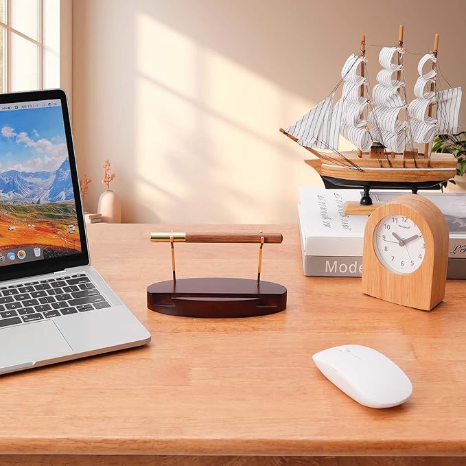 Pen Holder Desk Organizers and Accessories Desk Decor ,Exquisite Wooden Pen Holder ,with a Cool Pen and Two Refills for Office and Home (Style C)