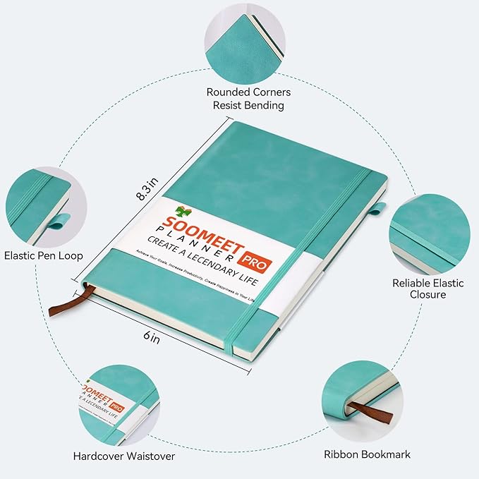 Hardcover Journals 200 Pages, Leather Lined Journal Notebooks, A5 College Ruled Thick Classic with Pen Loop Notebook Journals for Writing, for Men Women Office School, 5.75'' X 8.38'', Green