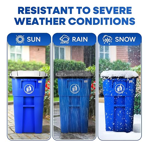 50-Gallon Recycle Rollout Trash Can with Lid, Commercial Heavy-Duty Container with Wheels, Blue