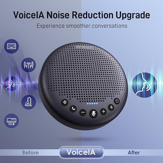 EMEET Conference Speaker and Microphone w/8 Mics, 360° Voice Pickup, Noise Reduction, Bluetooth/USB/Dongle Speakerphone for 10 People w/Daisy Chain for 18, Compatible w/Leading Platforms, 2024 Version