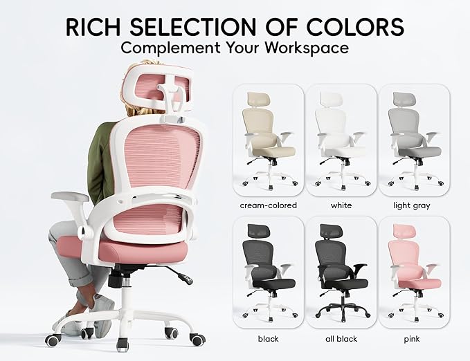 TRALT Office Chair - Ergonomic Office Chair with Back Support, Computer Chair - Home Office Desk Chairs, 330lbs Wide Seat Big and Tall Office Chairs with Headrest, Comfy Desk Chairs (Pink)