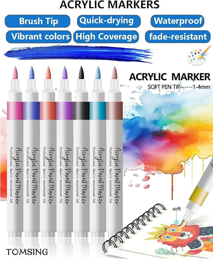 36 Colors Brush Markers Pens,Water-based Ink and Quick-Drying,Painting Supplies Perfect for Plastic Sheets Fabric Bags Ceramics Stone Pottery Wood and Handmade Crafts(36 Colors)