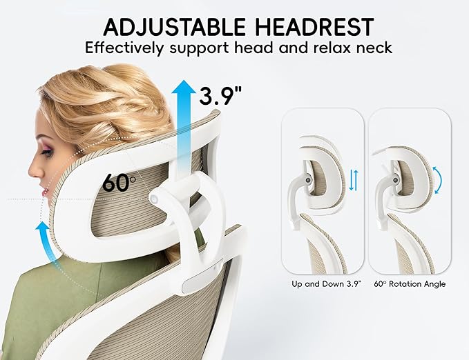 TRALT Office Chair - Ergonomic Office Chair with Back Support, Computer Chair - Home Office Desk Chairs, 330lbs Wide Seat Big and Tall Office Chairs with Headrest, Comfy Desk Chairs (Beige)