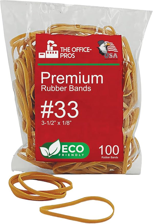Rubber Bands, Eco Friendly Packaging, Size #33, Natural Crepe, Made in USA, Rubber Band Measurements: 3-1/2" x 1/8'' - 100 Bands