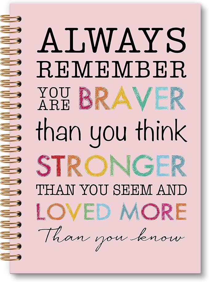 Inspirational Motivational Notebook Journal, Inspirational Gifts Spiral Notebook, You are Brave Motivational Notebooks Gifts for Women, Positive Gifts School Office Supplies, 6x8.2In(Pink)