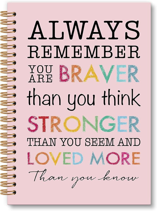 Inspirational Motivational Notebook Journal, Inspirational Gifts Spiral Notebook, You are Brave Motivational Notebooks Gifts for Women, Positive Gifts School Office Supplies, 6x8.2In(Pink)