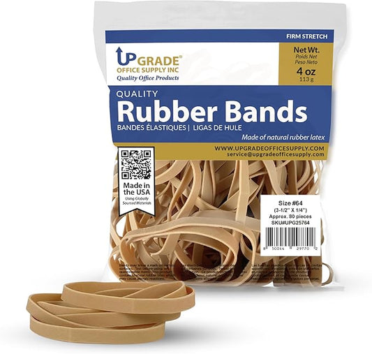 Upgrade Office Supply UPG25764 Rubber Bands, Size 64 (3-1/2 x 1/4), 80 Bands, 1/4 lb, USA
