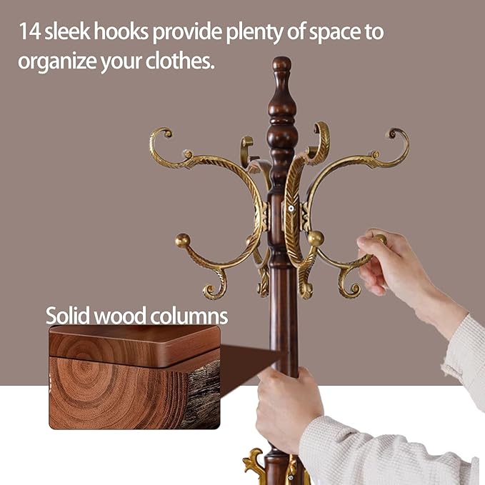 Wooden Coat Racks, Retro 78" Coat Tree with 12 Hooks & Stable Triangular Base, Entryway Coat Rack Freestanding for Hat, Clothes, Scarves, Handbags, Umbrella (Vintage)