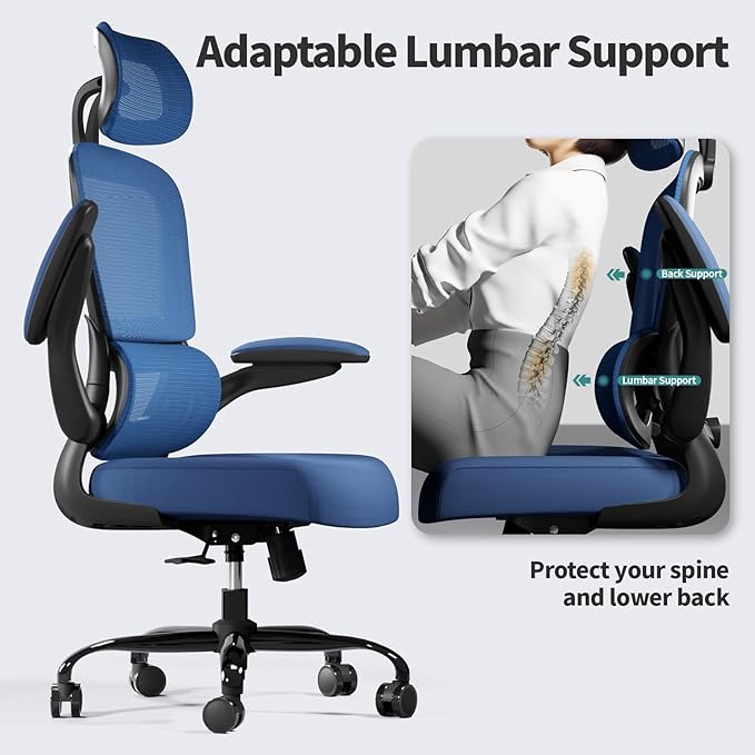 TRALT Office Chair Ergonomic Desk Chair, 330 LBS Home Mesh Office Desk Chairs with Wheels, Comfortable Gaming Chair, High Back Office Chair for Long Hours (Blue)