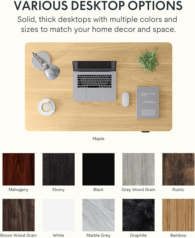 FLEXISPOT EN1 One Piece Standing Desk, 48 x 24 Inches Height Adjustable Desk Electric Stand up Desk Home Office Table for Computer Laptop (White Frame + Maple Desktop)