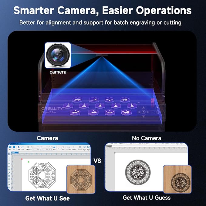 Creality Falcon2 Pro 22W Laser Engraver, Enclosed Laser Cutter with Air Assist, HD Camera Positioning, Auto Fan, Class 1 Safety Laser Engravering Machine for Wood and Metal, Acrylic