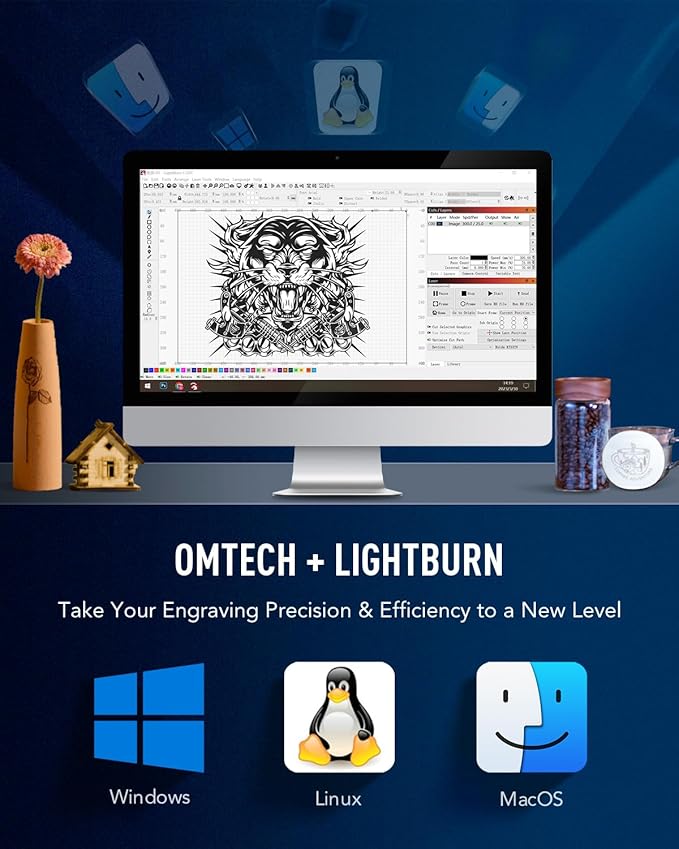 OMTech 90W CO2 Laser Engraver with LightBurn and Water Chiller, 20"x28" Laser Engraving Cutting Machine with Autofocus Autolift 4 Way Pass Air Assist, Commercial Laser Cutter