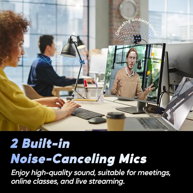 Nisheng 4K Webcam, AutoFocus USB Camera with Dual AI Noise-Cancelling Mics, 4K Webcam for PC with Privacy Cover, Plug & Play Web Camera for Zoom/Teams/Meet/Xbox/OBS