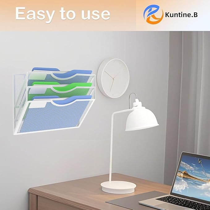 Kuntine.B Wall File Organizer Office Hanging Magazine Holder Wall File Organizer for Office Home (White, 3 Tier)