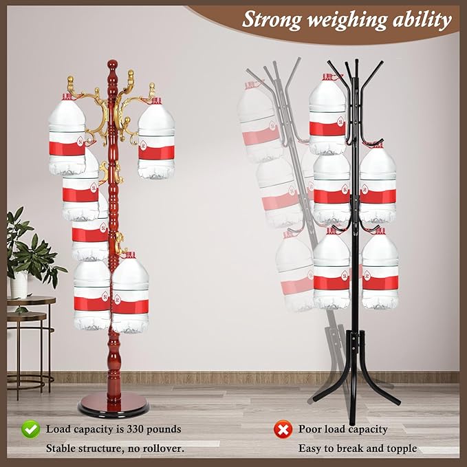 Wooden Coat Rack Freestanding, Vintage Coat Racks with Sturdy Round Base, Adjustable Height 37.40"-72.83" Entrance Coat Rack for Bedroom Living Room Entryway (Solid wood Begonia)