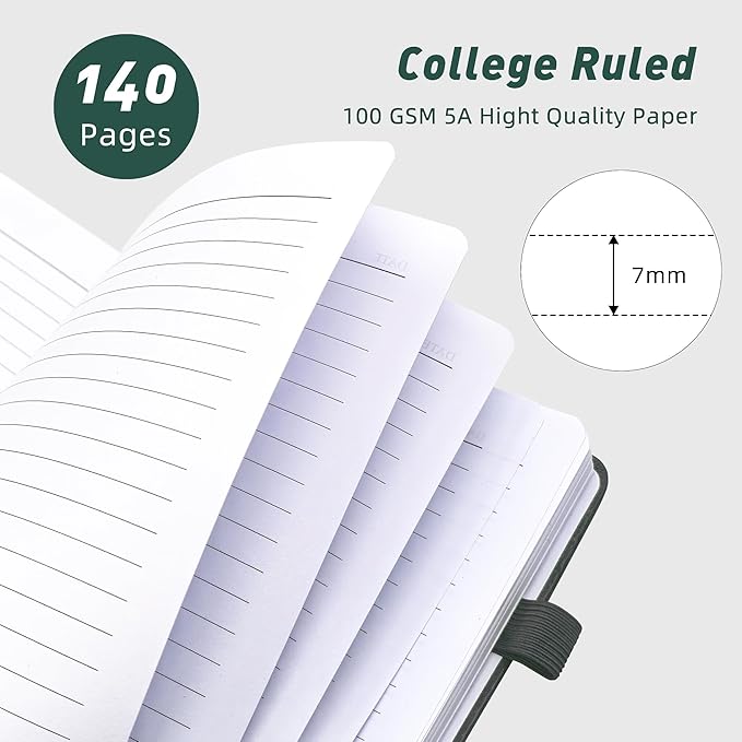 Lined Spiral Journal Notebook for Women & Men, College Ruled Hardcover Notebook for Work & Note Taking, Journals for Writing, 100 GSM, Business, School, 140 Pages, A5(5.8"x8.5") - Dark Green