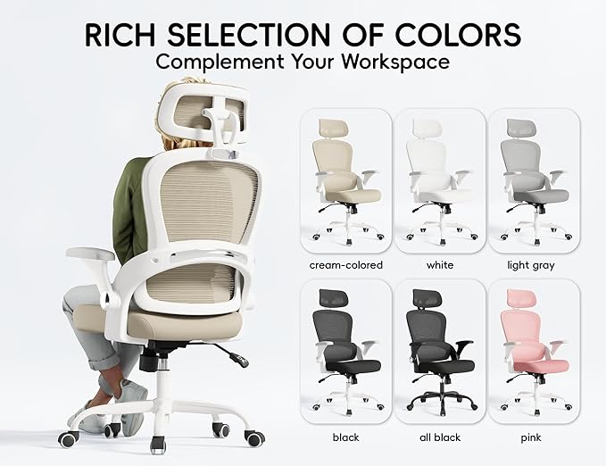 TRALT Office Chair - Ergonomic Office Chair with Back Support, Computer Chair - Home Office Desk Chairs, 330lbs Wide Seat Big and Tall Office Chairs with Headrest, Comfy Desk Chairs (Beige)