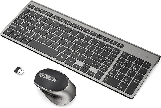 Wireless Keyboard Mouse Combo, J JOYACCESS 2.4G Ergonomic Computer Keyboard,Ergonomic Wireless Mouse for PC,Windows, Laptop, Desktop, Chromebook,Mac-Grey