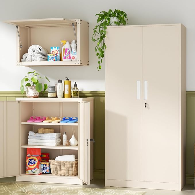 INTERGREAT Metal Storage Cabinet with Doors and Shelves,72" H Gray Steel Tool Locking Cabinet, Metal Storage Cabinets for Home Office, Warehouse, School