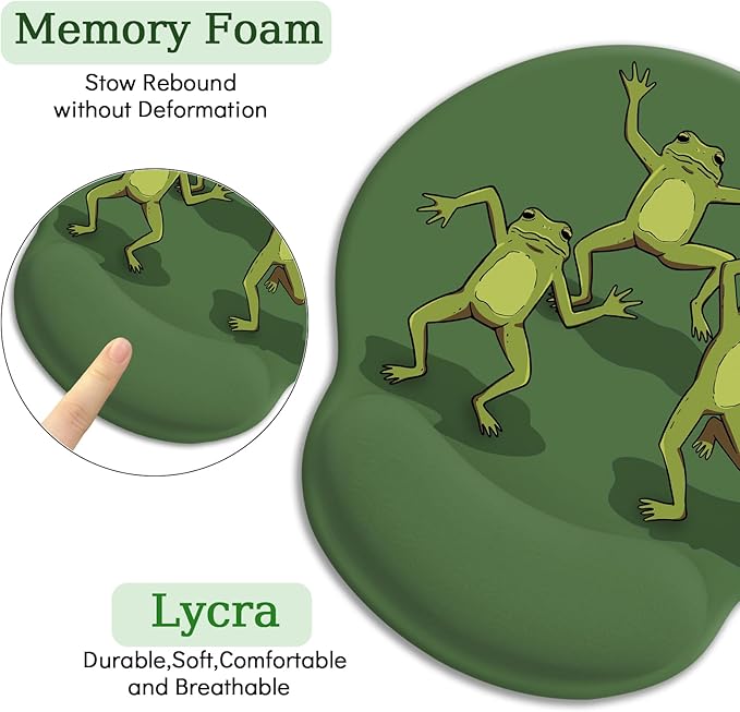 Frog Mouse Pad with Wrist Rest, Gaming Ergonomic Mousepad Wrist Support with Non-Slip Pain Relief PU Base, Funny Mouse Pads for Desk, Cute Office Desk Accessories Decor Gift for Women Men