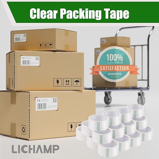 Lichamp Clear Packing Tape, 24 Rolls Heavy Duty Packaging Tape Refill for Moving Boxes, Mail Shipping Supplies, 1.88 inch x 55 Yard x 2.6 mil, A224TP