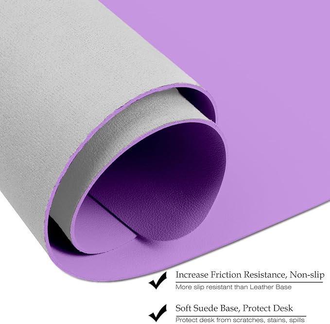 Boutilon Leather Desk Pad 35"x 17" Non-Slip Mouse Pad,Office Desk Mat,Waterprooft PU Leather Desk Blotter,Desk Pad Protector,Desk Writing Pad for Home Office Decor (L-Purple,35"x 17")