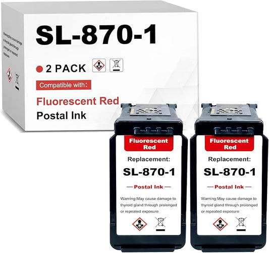 SL-870-1 XXL Fluorescent Red Ink Cartridge Compatible for PB New SendPro Mailstation Postage Meter (CSD1) - 2 Pack(18ML) 18ML