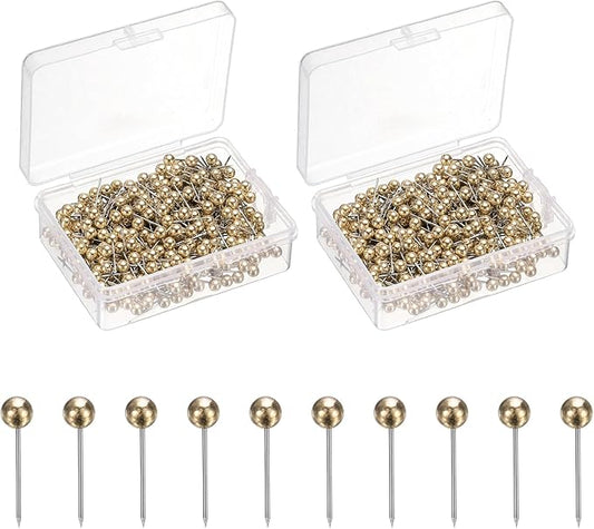 uxcell 800 Pcs Push Pins, Map Thumb Tacks 4mm Round Head Decorative Push Pins for Bulletin Board Home Office Travel Wall DIY Crafts Map Photo, Golden