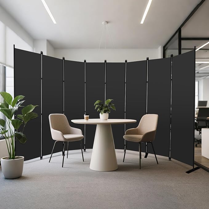 MAYOLIAH 8-Panel Black Room Divider 6ft Tall Folding Privacy Screen Portable Office Partition 160" W X 72" H