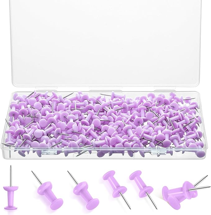 220 Count Purple Push Pins Standard Plastic Head Steel Point Thumb Tacks Decorative Push Pins for Cork Board Wall Hanging Bulletin Board