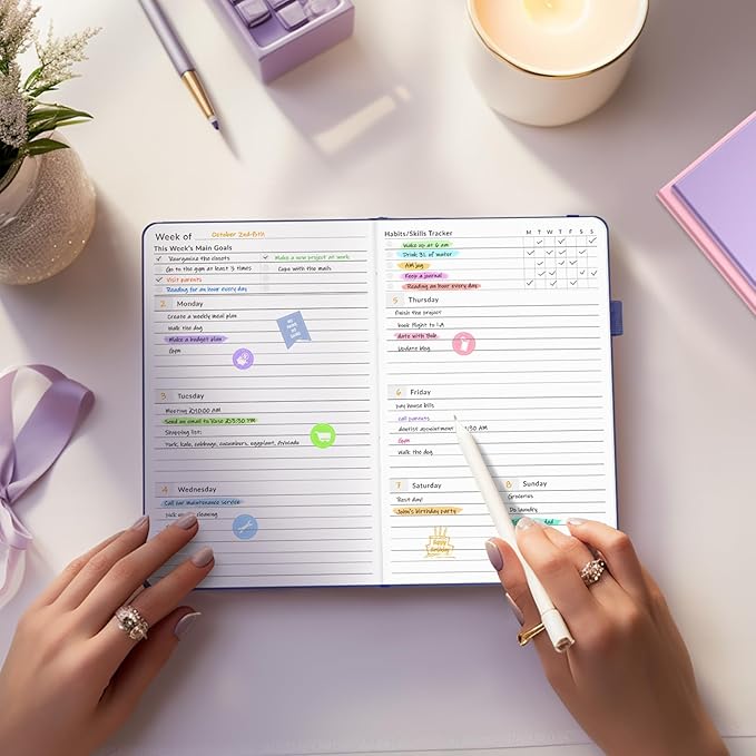 Undated Weekly Planner for 2025, Forvencer Simplified Weekly & Monthly Calendar Planner, Cute Daily Organizer Notebook, Agenda Journal to Track Goals & Tasks, Start Anytime, A5 Size, Black