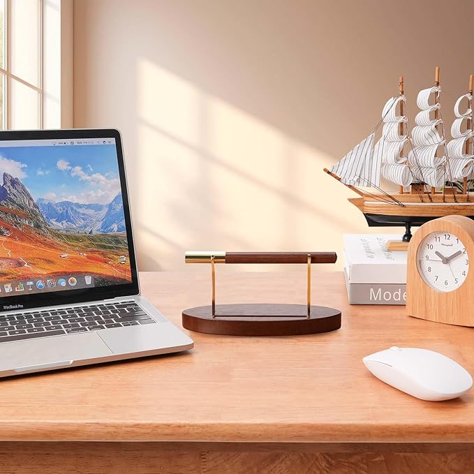 Pen Holder Desk Organizers and Accessories Desk Decor ,Exquisite Wooden Pen Holder ,with a Cool Pen and Two Refills for Office and Home (Style B)