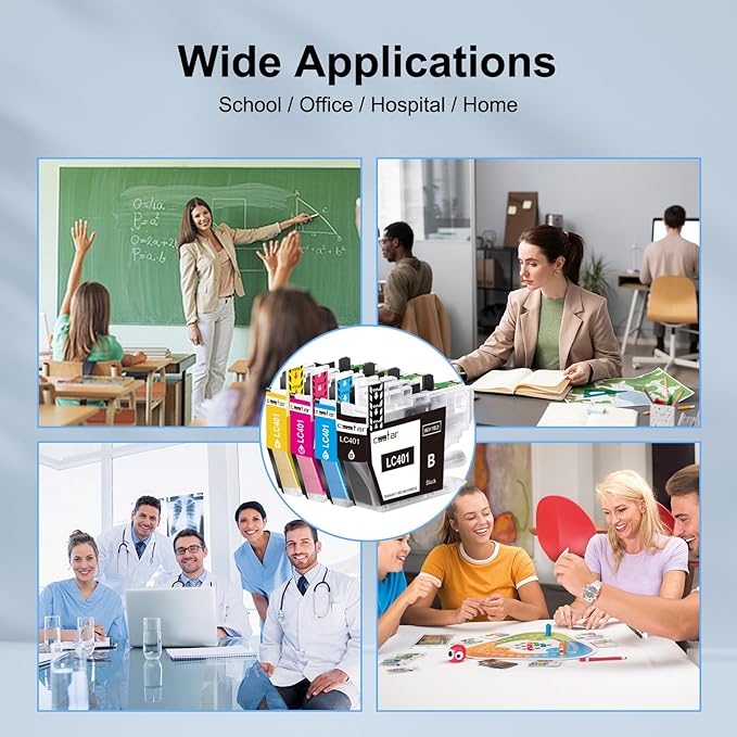 LC401XL Ink cartridges Compatible Replacement for Brother MFC-J1010DW MFC-J1170DW MFC-J1012DW Printers(4 Pack, BK/C/M/Y)