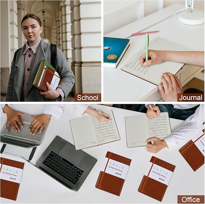 ZCZN Lined Journal Notebooks for Work, 5.5x8.3 in, 192 Pages, Hardcover Leather A5 Journals for Writing, Diary & Travel, College Ruled Journaling Notebooks for School, Office, Home (Brown*6)