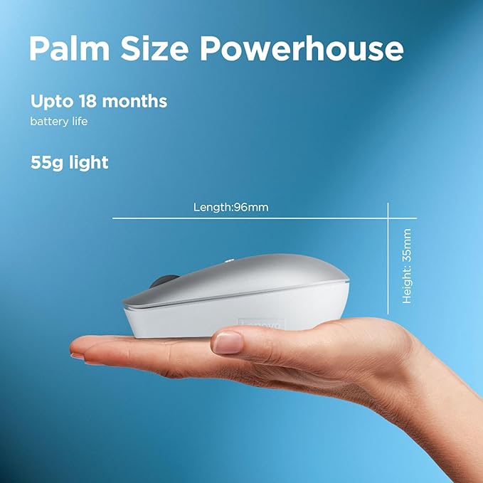 Lenovo 540 Wireless Computer Mouse for PC, Laptop, Computer with Windows or Chrome OS - 2.4 GHz USB-C Wireless Pairing Receiver - Compact Size - 18-Months Battery Life - Ambidextrous - Cloud Grey