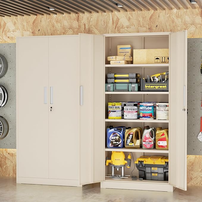 INTERGREAT Metal Storage Cabinet with Doors and Shelves,72" H Gray Steel Tool Locking Cabinet, Metal Storage Cabinets for Home Office, Warehouse, School