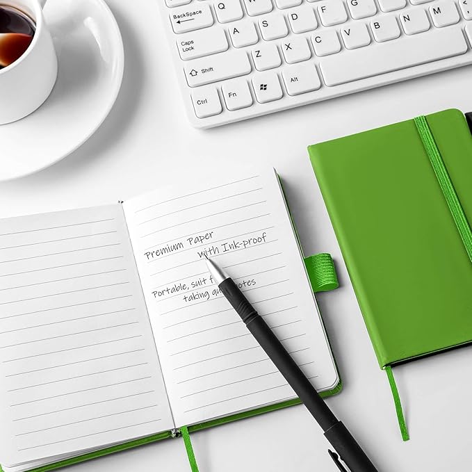 Laumoi 36 Sets Pocket Notebook Journals with Pens A6 Cute Small Journal Notebook Ruled Lined Mini Notepad Hardcover Executive Notebooks Set with Pen Holder for School Office, 3.7 x 5.7 Inch (Green)