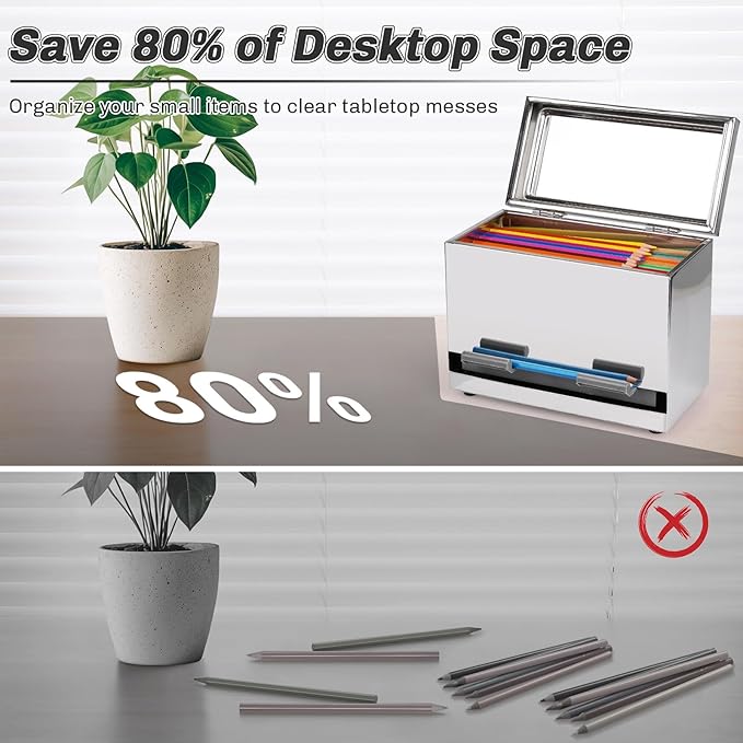 Stainless Steel Pencil Dispenser/Pen Holder for Classroom Home Restaurant for Bulk Pencils Storage/Unwrapped Drinking Straws Storage (Silver)