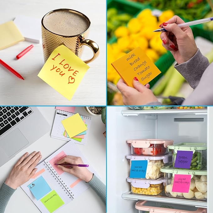 48 Pack 2400 Sheets Sticky Notes 3x3 Inches Bulk Colored Posted Notes 8 Colors Notes Stickies Note Pads for Office, School, and Home Supplies, 50 Sheets/pad