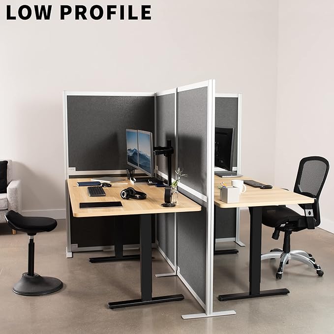 VIVO T-Shape Modular Corner Wall System, 4 Panels, Modern Professional Office Cubicle Dividers, Freestanding Privacy Screen, 66 inches High, Dark Gray, PP-MWS63D-T