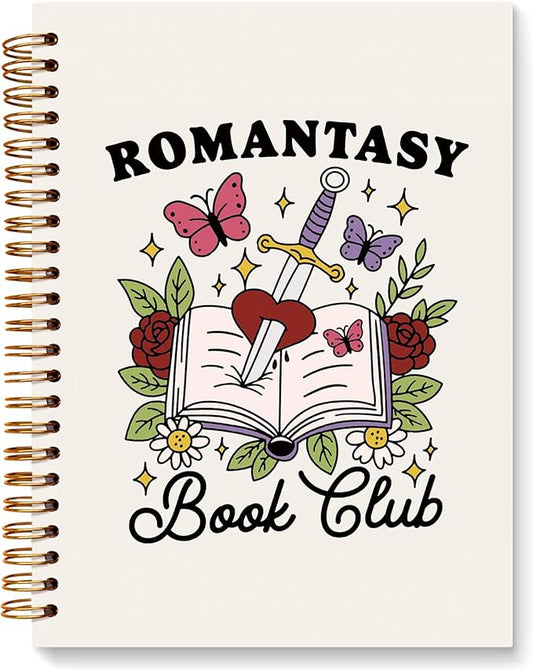JXREQ Cute Floral Reading Book Club Notebook Journal for Women Book Lovers, Bookish Gifts for Women, Romantasy Book Club Spiral Notebooks 5.5x8.3