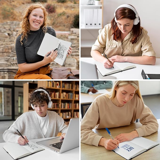 A5 Lined Journal Notebook - 100 GSM Thick Paper, Hardcover Journaling Notebook for Writing, Work, Travel, School, College Ruled Journal for Women and Men, PU Leather Note Book, 5.5”x8.3”- Black