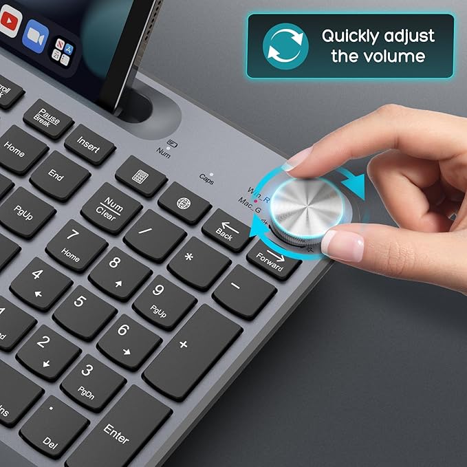 Ergonomic Wireless Keyboard and Mouse with Wrist Rest,Phone Holder - 2.4GHz Full-Sized Low-Profile Quiet Wireless Mouse and Keyboard Combo for Computer, Laptop, PC, Mac-Grey