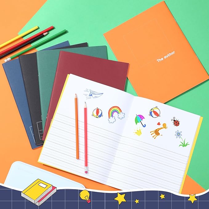 Henoyso 12 Pcs Primary Composition Notebook K-2 9 3/4 x 7 1/2 Inch Primary Journal, Back to School Supplies, Bulk Blank Writing Book for Kid to Write Draw Journal 60 Page Notebooks (Dark Color)